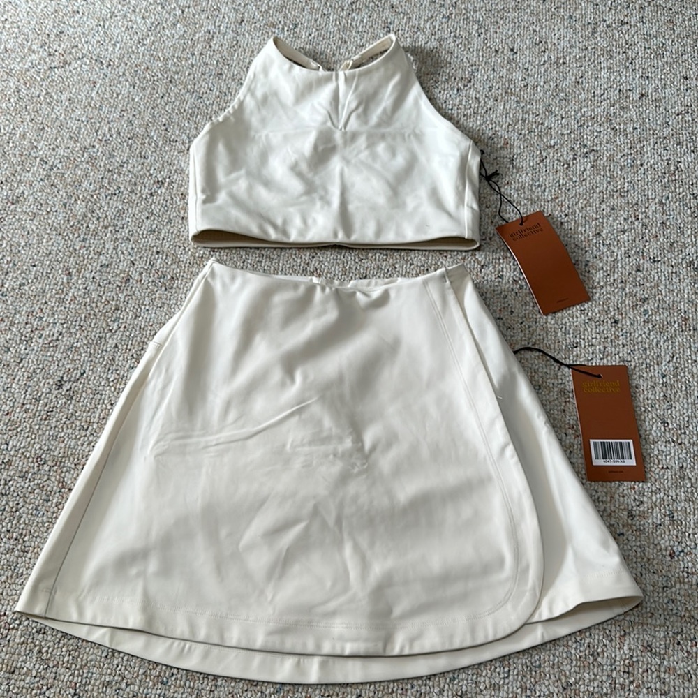 Girlfriend collective sports bra and skirt set